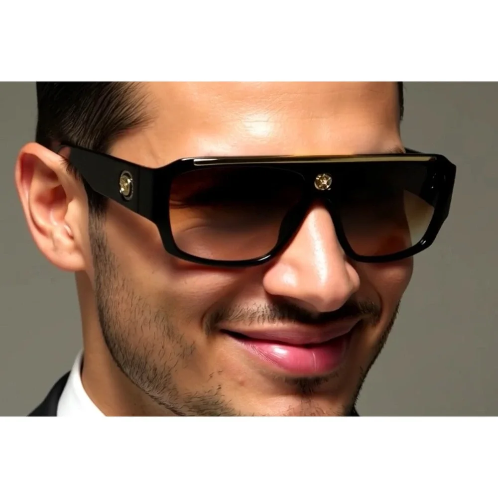Bold Retro Lion‎ Head Flat Top Sunglasses UV400 Protection Gangster Trendy Gafas